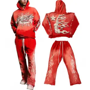 Axit Rửa Mồ Hôi Phù Hợp Với Tùy Chỉnh 100% Cotton Terry Quá Khổ Tracksuit Người Đàn Ông Bùng Xếp Chồng Lên Nhau Quần Bó Sát Và Áo Bộ