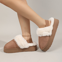 Pantoufles ultra mini à plateforme pour femme, chaudes et douillettes, à bride arrière, en daim avec surpiqûres classiques, pour l'hiver