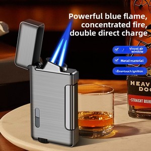 Encendedor Creativo <span class=keywords><strong>de</strong></span> Doble Llama, Resistente al Viento, Llama Azul, Recargable con Butano, Diseño Moderno, Popular en <span class=keywords><strong>TikTok</strong></span>, Gran Venta - Product Image 5
