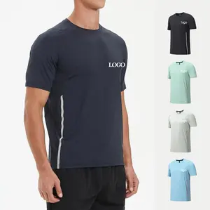 New Arrival Polyester Fabric Stitching Breathable Fitness Running Men Compression Quick Fit Dry Gym T Shirt