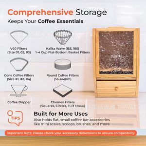 Wooden Coffee Filter Storage Box With <b>Drawers</b> 6L Capacity For Tea Room Desktop Use - Product Image 4