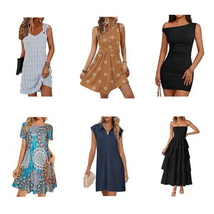 Vestidos Casuales de Verano para Mujer, Surtidos, sin Mangas, Cuello en V, Cuello Redondo, Estampado Floral, Sólido, Mezcla de Algodón, Venta al Por Mayor - Product Image 6