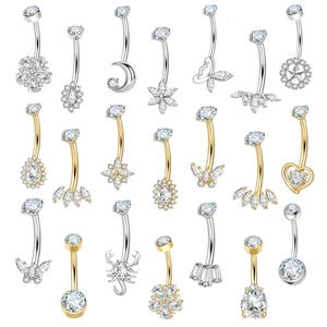 Toptan ASTM F136 G23 titanyum göbek Piercing takı dahili dişli kelebek çiçek vücut göbek düğme Piercing takı - Product Image 1