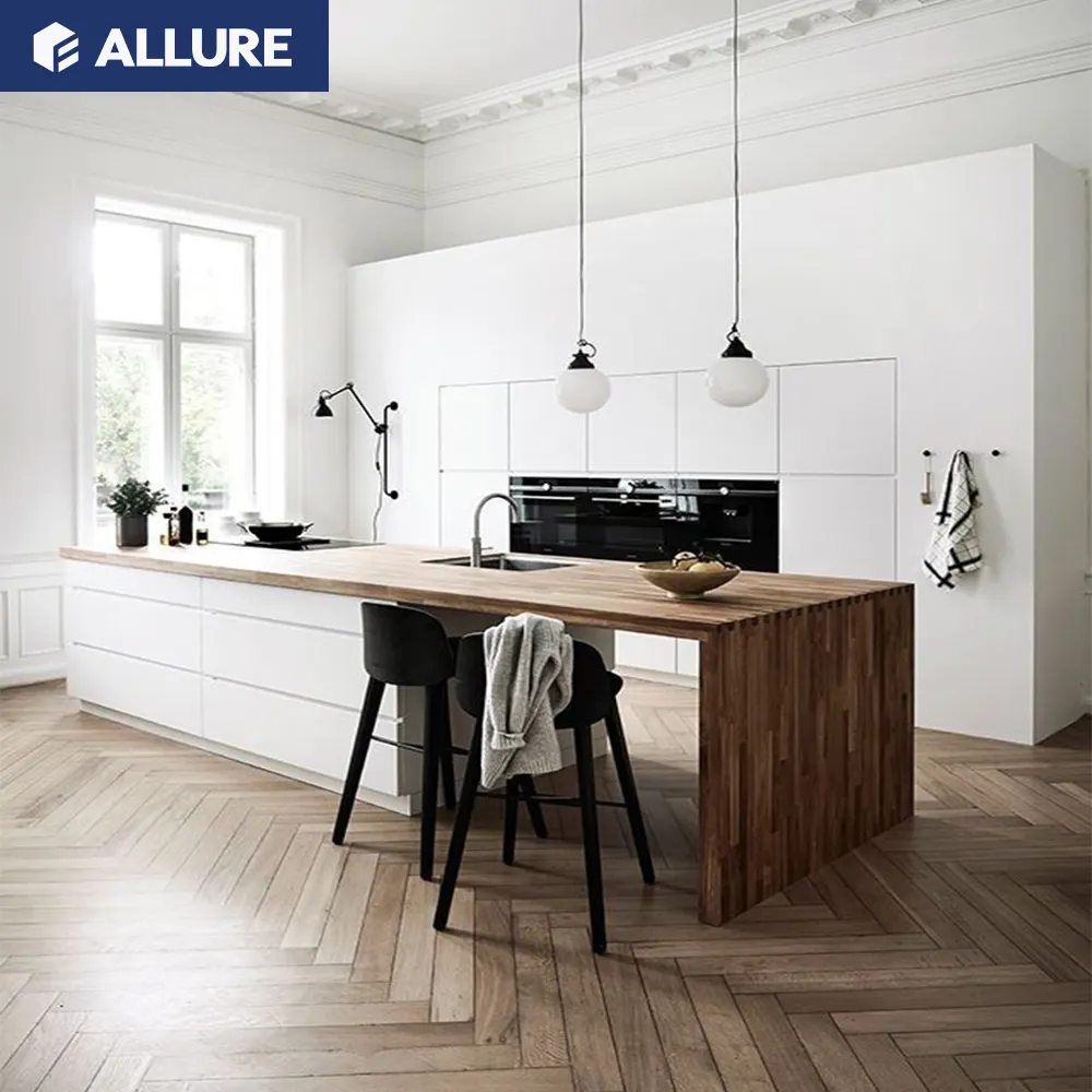 Allure Set Kabinet Dapur Desain Pengocok Putih Mewah Modern Pvc Gloss Tinggi Akrilik Perabot Dapur Pernis