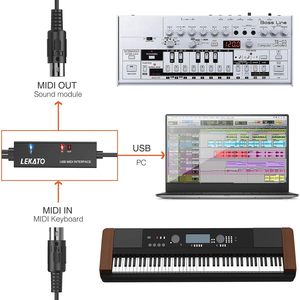 Câble d'interface USB MIDI Lekato de 6,5 pieds avec entrée/sortie pour clavier, synthétiseur et édition musicale - Product Image 4