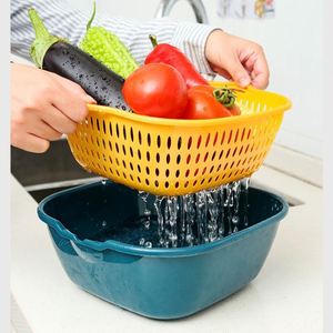 Juego de Seis Piezas de Cestas de Drenaje de Plástico Saludable MY-69, Lavabo de Plástico de Doble Capa para Lavar Vegetales, Multifuncional - Product Image 1