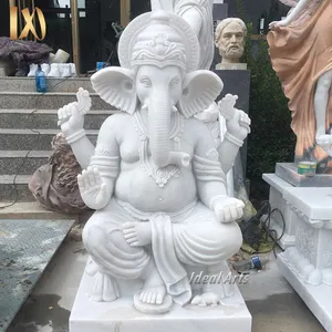 Ideal sanatlar toptan açık heykel buda bahçe heykeli beyaz hindu tanrı granit mermer lord ganesha heykeli