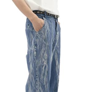 กางเกงยีนส์ทรงตรงผ้าฝ้ายแท้ 100% แบบวินเทจ ปักลาย  ลำลอง สีน้ำเงินสำหรับผู้ชาย - Product Image 4