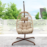 Chaise suspendue œuf en rotin pliable moderne avec support pour espaces commerciaux, balcon, patio, véranda, jardin extérieur