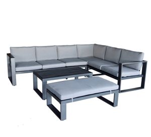 Moderno en forma de L al aire libre jardín Patio ratán Metal esquina sofá seccional conjunto - Product Image 4