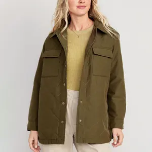 Custom Winter Clothing Women's Jackets Oversized Unisex Snap Button Fashion Jacket Quilted Utility Shacket Coat For Women