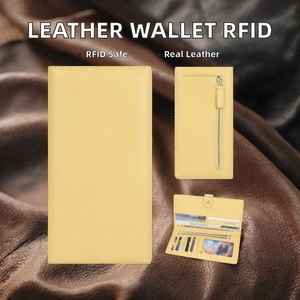 Custom Logo Vintage Genuine Leather <b>Wallet</b> for <b>Women</b> RFID Blocking Credit <b>Card</b> Holder Triple Fold Zipper Coin Purse Polyester - Product Image 2