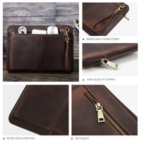 Housse pour ordinateur portable en cuir véritable Crazy Horse rétro minimaliste 14,2 pouces pour hommes, pour les voyages, la maison, le bureau, avec sangle de poignet détachable