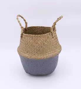 Hand Made Woven Eco Linen Flower Macrame Plants Straw Seagrass Plant Basket For Indoor Outdoor Planter