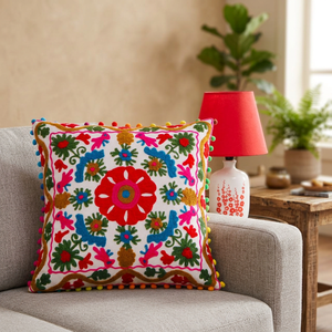 Best Selling Hand Embroidery Work <b>Cushion</b> Cover Suzani <b>Cushion</b> Cover for Home Decor Indian Pillow Cover Poufs Wedding Favors - Product Image 2