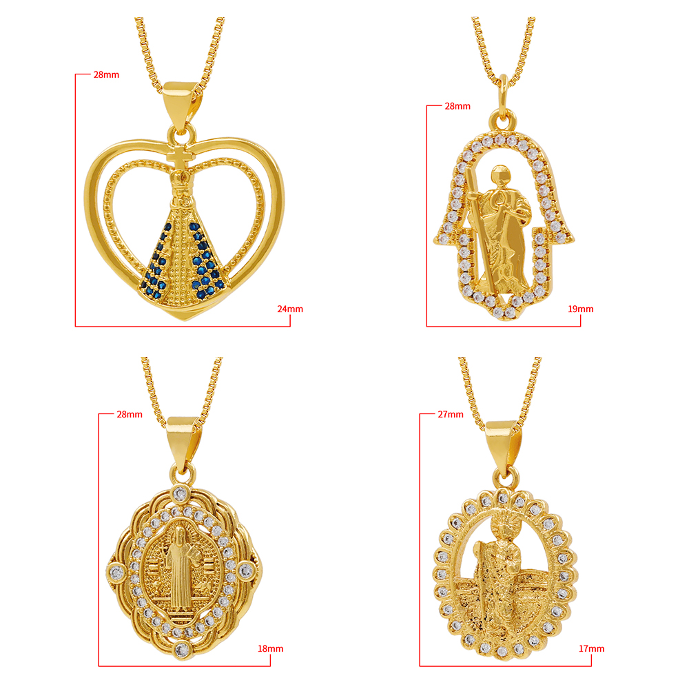 18k Gold Plated Cubic Zirconia Religious Pendant Necklace Saint