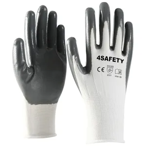 China Factory 13 Gauge Polyester Nitrile Palm Coated Guantes De Nitrilo Anti Slip Working Gloves Gray Nitrile Gloves