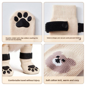 Chaussettes pour chien avec motif d'ours de dessin animé mignon, sangle réglable, points en silicone antidérapants, protection des pattes des animaux de compagnie - Product Image 3