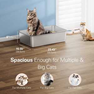 Lynpet New <span class=keywords><strong>Extra</strong></span> Large Antiadherente Metal Cat Sandbox 23,4 "L X 15,6" W X 6 "H Caja de arena <span class=keywords><strong>para</strong></span> <span class=keywords><strong>gatos</strong></span> de acero inoxidable - Product Image 2