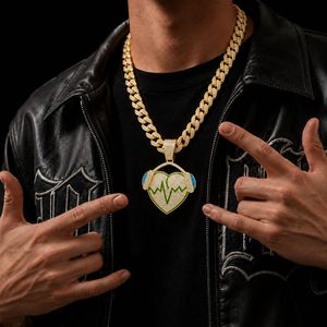 Collier Pendentif Cœur Casque Audio Hip Hop Iced Out en Alliage Bling, Breloque Amour Musique, Chaîne Unisexe, Bijoux Street <span class=keywords><strong>Rap</strong></span>, Vente en Gros - Product Image 1