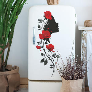 Autocollants muraux personnalisés en forme <span class=keywords><strong>de</strong></span> rose <span class=keywords><strong>rouge</strong></span>, feuille noire, silhouette <span class=keywords><strong>de</strong></span> fille, autocollant mural imperméable pour <span class=keywords><strong>salle</strong></span> <span class=keywords><strong>de</strong></span> <span class=keywords><strong>bain</strong></span>, cuisine, réfrigérateur - Product Image 6