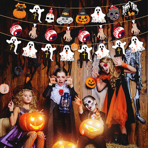 Bandera alienígena de Halloween, pancartas de papel para fiestas, banderas triangulares de dibujos animados para decoración de Halloween 2023 - Product Image 1