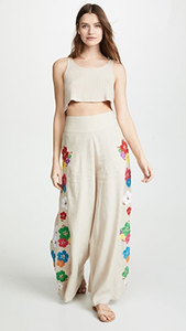 Manni Vrouwen Zuiver Linnen Borduren Broek <span class=keywords><strong>Indian</strong></span> Stijlvolle Wijde Pijpen Losse Broek - Product Image 5