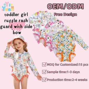 Traje de Baño de Una Pieza con Protección UV, Patrón <span class=keywords><strong>y</strong></span> Color Personalizables, con Volantes <span class=keywords><strong>en</strong></span> el Bajo, Lazo Lateral <span class=keywords><strong>y</strong></span> Manga Larga, para Niñas - Product Image 1