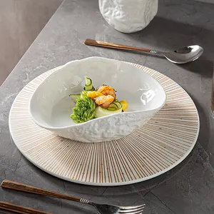 Peralatan makan restoran 12 inci perusahaan makanan laut keramik melayani mangkuk Salad Pasta putih porselen kreatif baru piring sup keramik