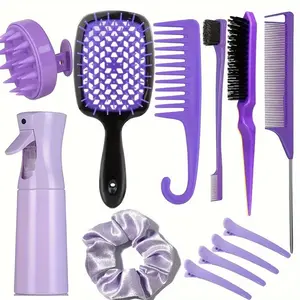 Beauty Salon Hair Styling 12 in 1 Pack Set Hair Care Comb Detangler Brush For Women With Hair Clip Scrunchies