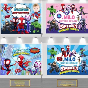 Decoraciones para Fiesta de Cumpleaños Infantil con Temática de <span class=keywords><strong>Spider</strong></span>-<span class=keywords><strong>Man</strong></span> y sus Increíbles Amigos, Banner y Fondo de Cartón KT con Impresión Digital - Product Image 4