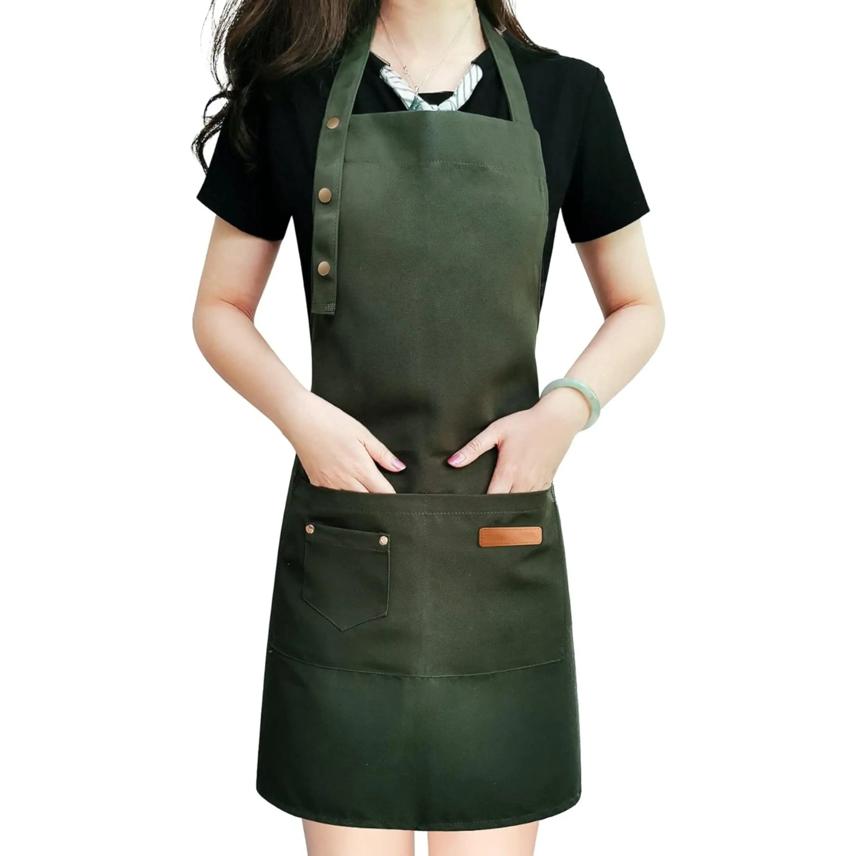 Skymoving New Custom Practical Kitchen Canvas Aprons with Pockets for Women Wholesale Chef BBQ Grill Aprons Kitchen for Cooking