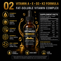 Gouttes liquides de Vitamines A, E, D3, K2 2000 UI – Complexe liposoluble pour le soutien immunitaire, hépatique, osseux et cardiaque – Sans OGM – OEM