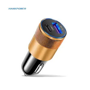 Fast USB C Car Charger For Iphone PD Car Charging 3.1A Dual USB 2 Ports Metal Car Charger Cigarette Lighter Adapter