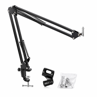Support de microphone noir réglable avec bras articulé, réduction du bruit, support de micro de bureau pliable, suspension métallique et vis de fixation pour micro