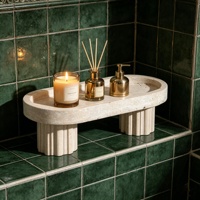 Plateau de salle de bain en marbre naturel de qualité supérieure, un organisateur de comptoir de vanité décoratif moderne et élégant, idéal pour le rangement des cosmétiques.