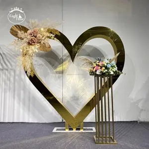 2022 Nieuwe Wedding Achtergrond Boog Spiegel Gouden Hart Bruiloft Banket Achtergrond Podium Decoratie