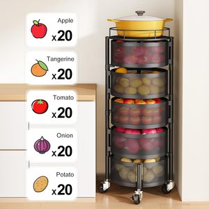 Cestas para Frutas y Verduras 2025 para Cocina con Tapa Metálica, Carro de Almacenamiento Giratorio de 5 Niveles para Patatas, Cebollas y Pan - Product Image 4