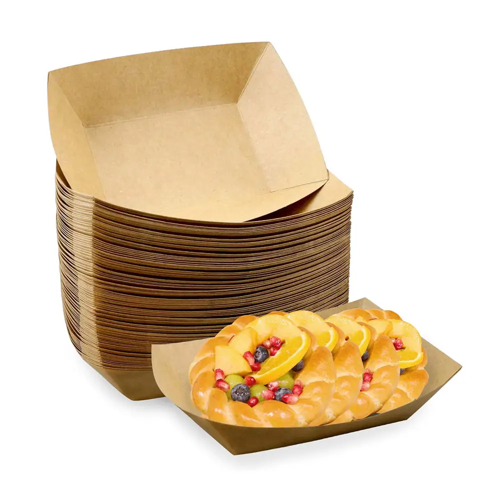 Emballages de restauration rapide jetables à emporter frites poulet pépites ailes restaurant snack bateau papier plateau alimentaire