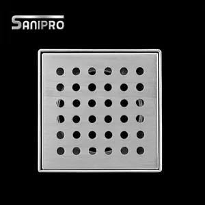 SANIPRO Factory Direct Bathroom Round Hole Fast Flow Hair Filter 304/316 Stainless Steel Drains Square Shower Floor Drain