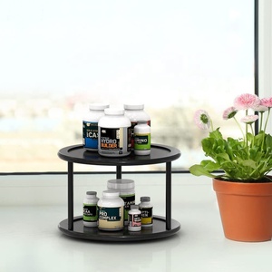 Venta al por mayor de 2 niveles personalizados de bambú <span class=keywords><strong>Lazy</strong></span> <span class=keywords><strong>Susan</strong></span> tocadiscos estante de especias encimera de cocina gabinete giratorio organizador de condimentos - Product Image 3
