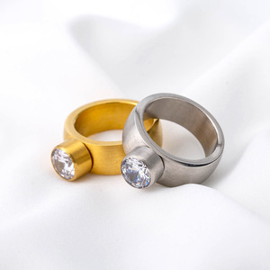Geometric Gold <b>Titanium</b> Steel Couple <b>Ring</b> With Detachable Zircon Bezel Setting Unisex Jewelry Gift - Product Image 3