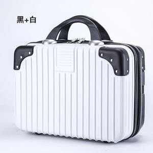 Retro 14 Inch <b>Makeup</b> <b>Case</b> Portable Cosmetic Bag With Zipper And Soft Handle For Everyday Use White Pink Color Combination - Product Image 3