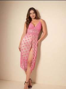 B026 Lencería de encaje de lujo para mujer, pijama sexy estampado, vestido de lencería con cuello en V, camisón LOVE, falda con abertura para el Día de San Valentín - Product Image 3