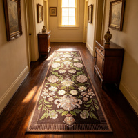 Black Greek Key Long Runner Rug Printed Polyester Non Slip Stain Resistant Floor Mat for Corridor Hotel Hall Entry Home Decor