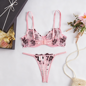 Set Lingerie renda seksi wanita, Lingerie erotis Bra cincin baja, Set Lingerie renda seksi, Bra Thong dan Bra wanita promosi pabrik - Product Image 5