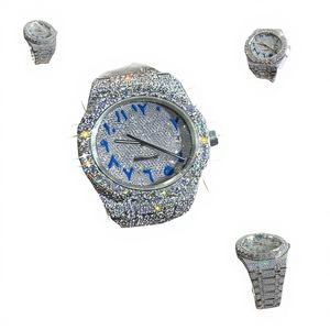 Men's Mechanical <b>Watch</b> with Stainless Steel Round Case 10 Bar Water Resistant Glass Dial Moissanite VVS Diamond Bracelet Clasp - Product Image 1