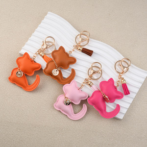 Portachiavi a Forma di <span class=keywords><strong>Gatto</strong></span> Kawaii per Zaino e Cinturino del Telefono, Anello Portachiavi in Pelle PU Arancione con Nappa, Regalo alla Moda per Ragazze - Product Image 2