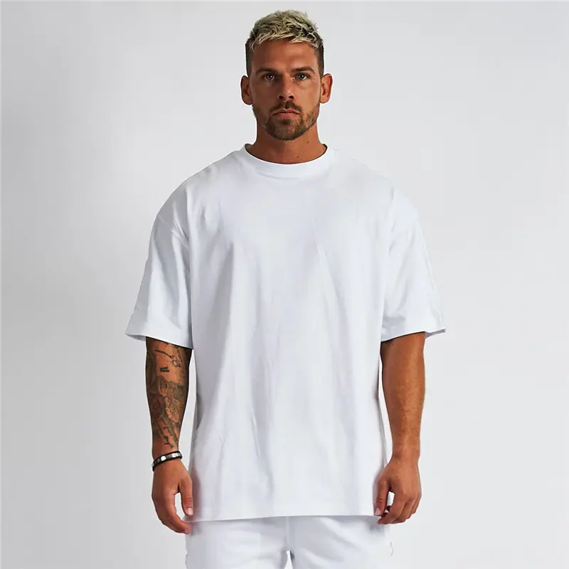 Plus Size Heren Gym Shirts Top Blanco Zeefdruk Korte Mouw Snelle Droge Katoenen Ronde Hals Oversized Sport T-Shirts