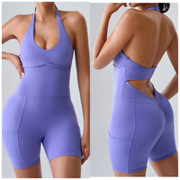 Nouvelle Combinaison de Sport Personnalisable avec Logo, Anti-Transpiration, Col Halter, Décolleté Plongeant, Sans Manches, avec Poche, pour Entraînement, Gym, Fitness, Yoga
